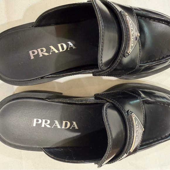 Prada Women’s Shiny Black Slip-On Loafers - Picture 6 of 7